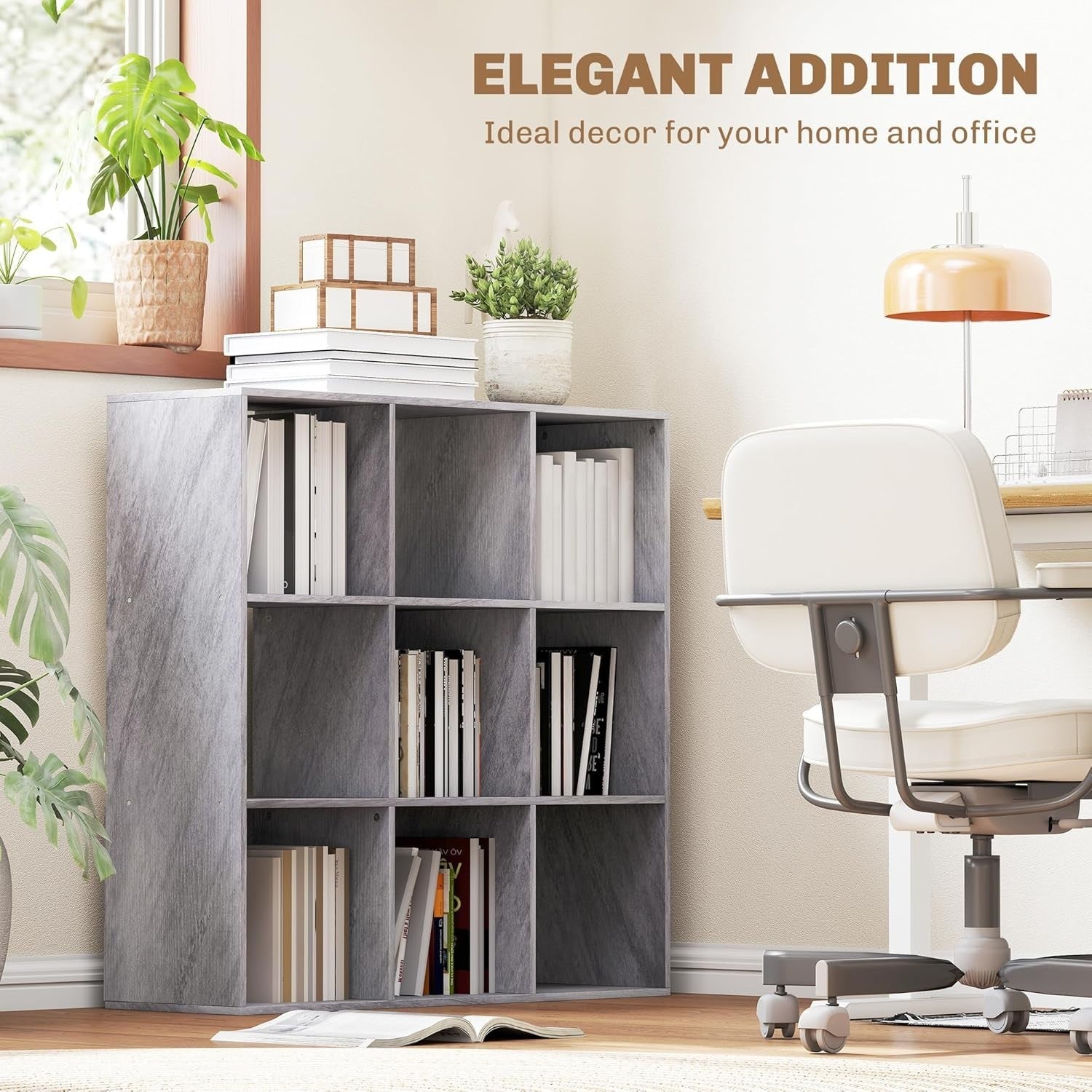 9 Cube Marble Grey Bookcase – Modern Storage Shelf Unit for Home Office