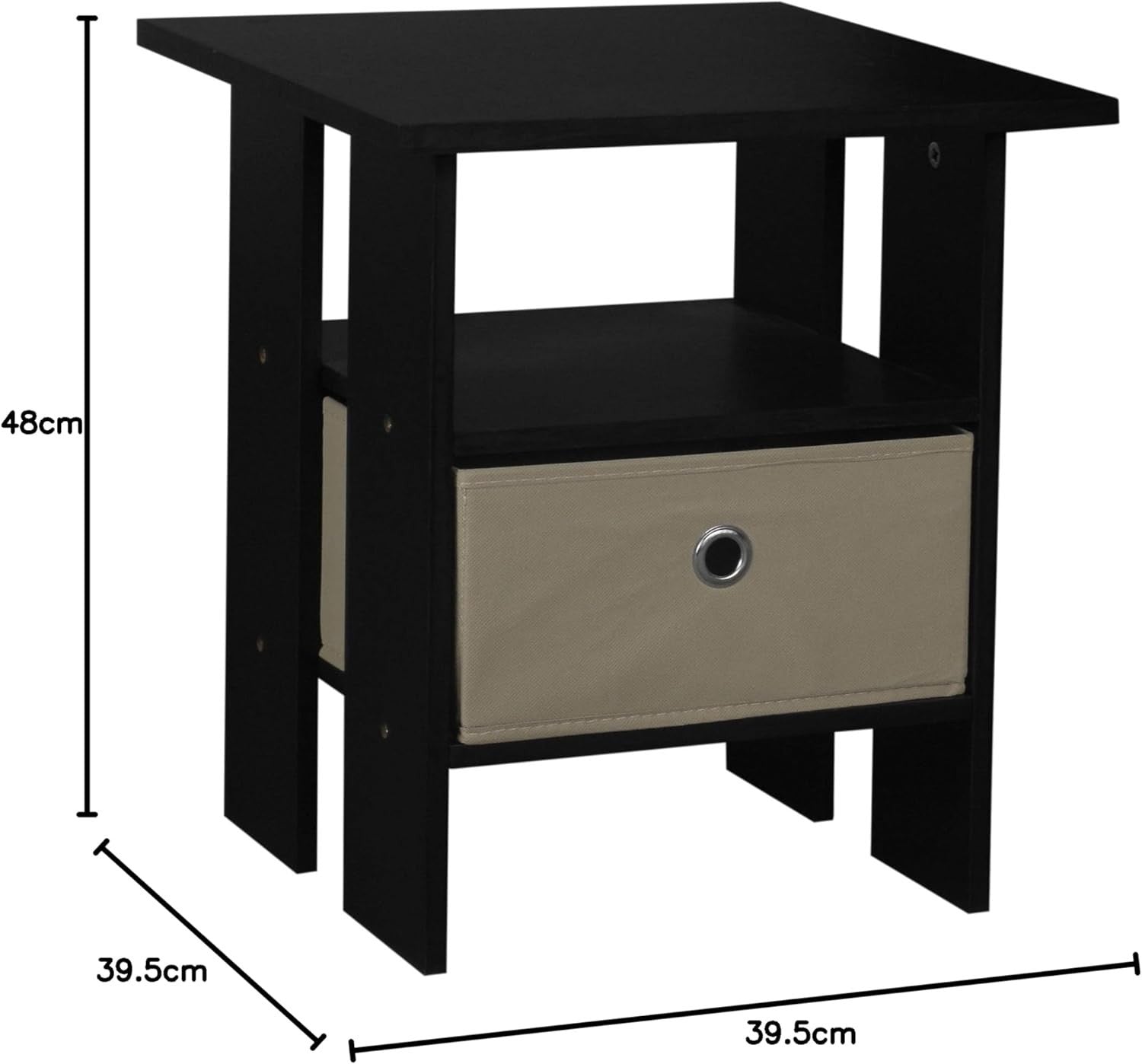 Beige 3-Tier Side Table 39.5x39.5x48 cm | Modern End Table w/ Colour Drawer