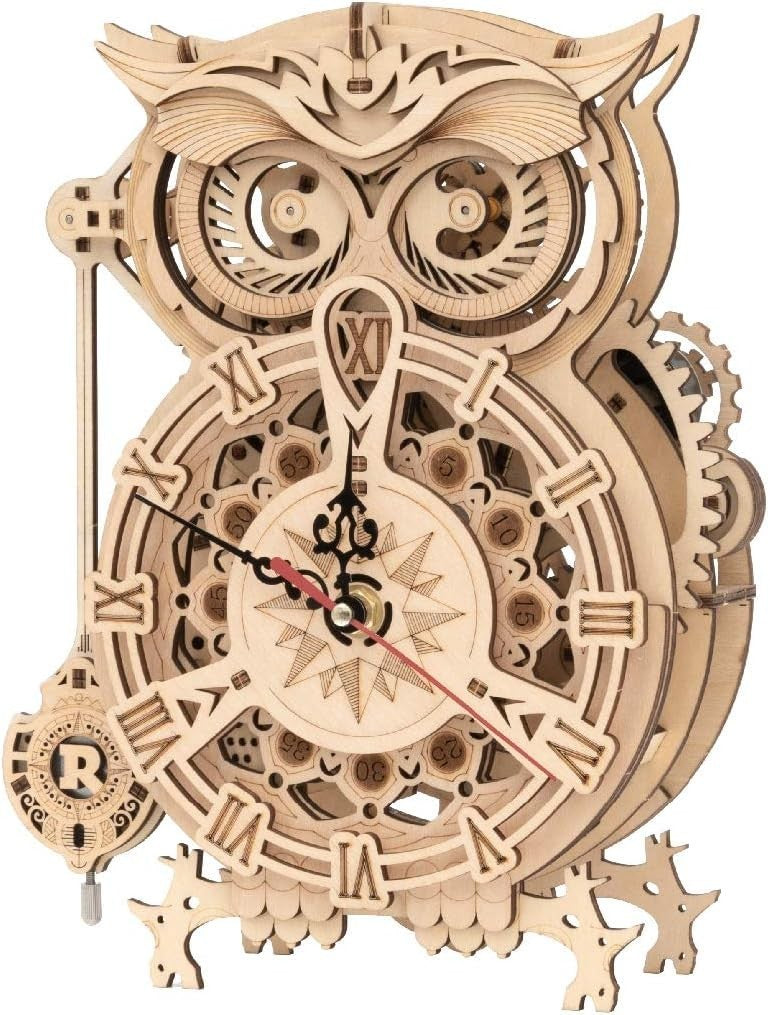 3D Wooden Owl Clock Puzzle DIY Working Desk Clock Model Kit Gift