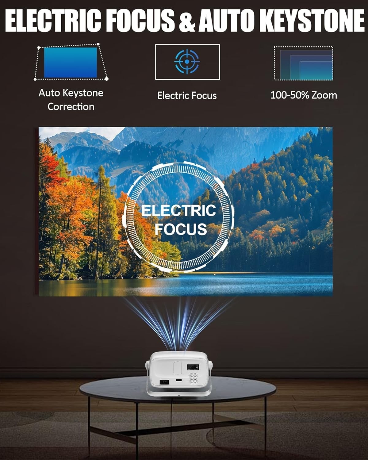 1080P Smart Projector WiFi Bluetooth Electric Focus 4K Outdoor