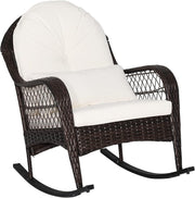 Outdoor Rattan Rocking Chair Patio Lounge Seat Cushioned Garden Deck