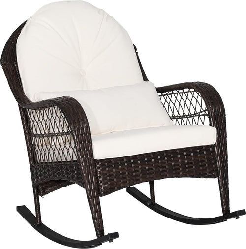 Outdoor Rattan Rocking Chair Patio Lounge Seat Cushioned Garden Deck