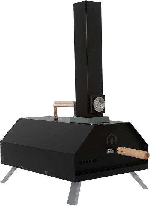 Outdoor Wood Fired Pizza Oven | Stainless Steel BBQ Grill with Stone & Thermomet