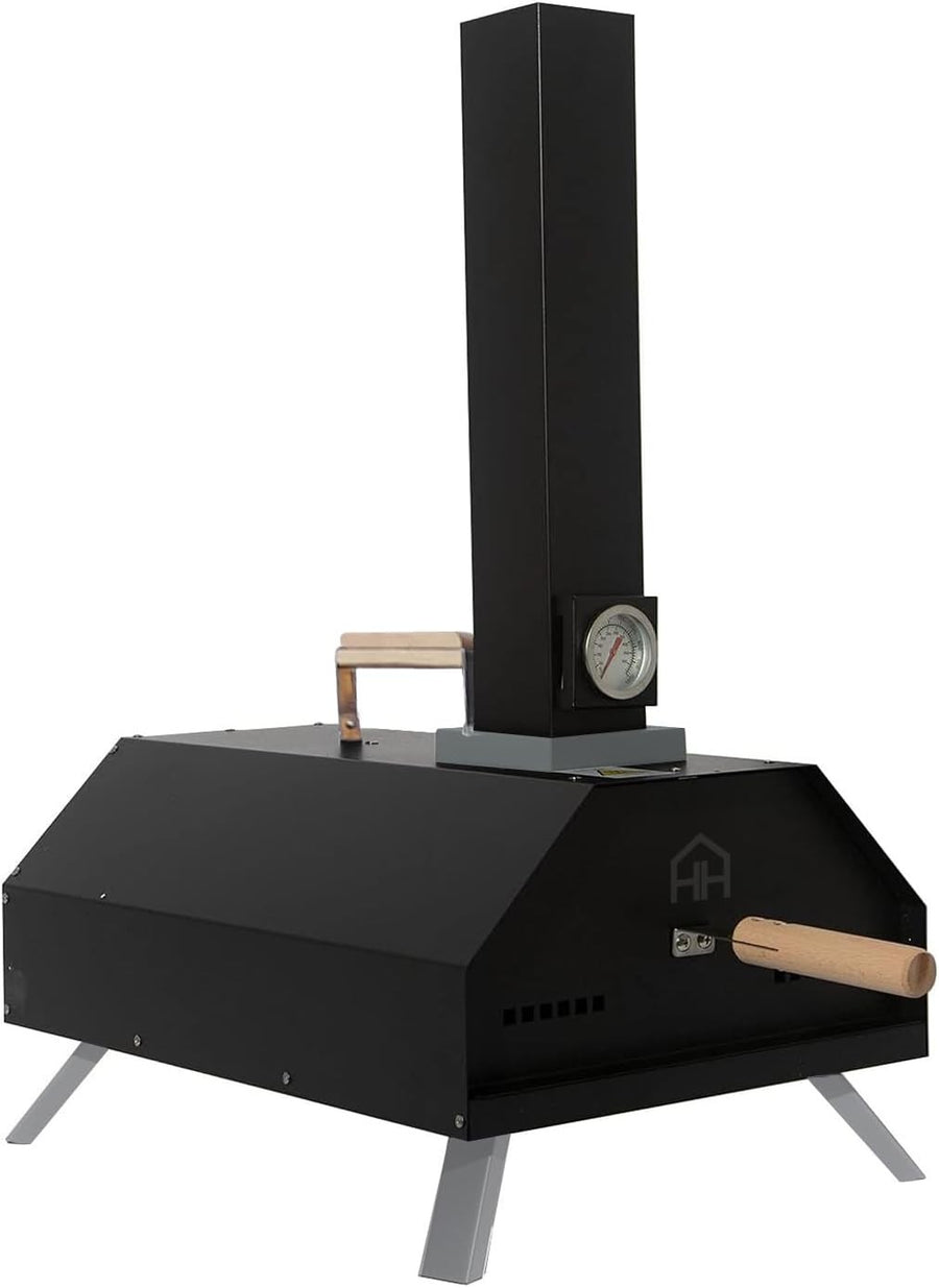 Outdoor Wood Fired Pizza Oven | Stainless Steel BBQ Grill with Stone & Thermomet