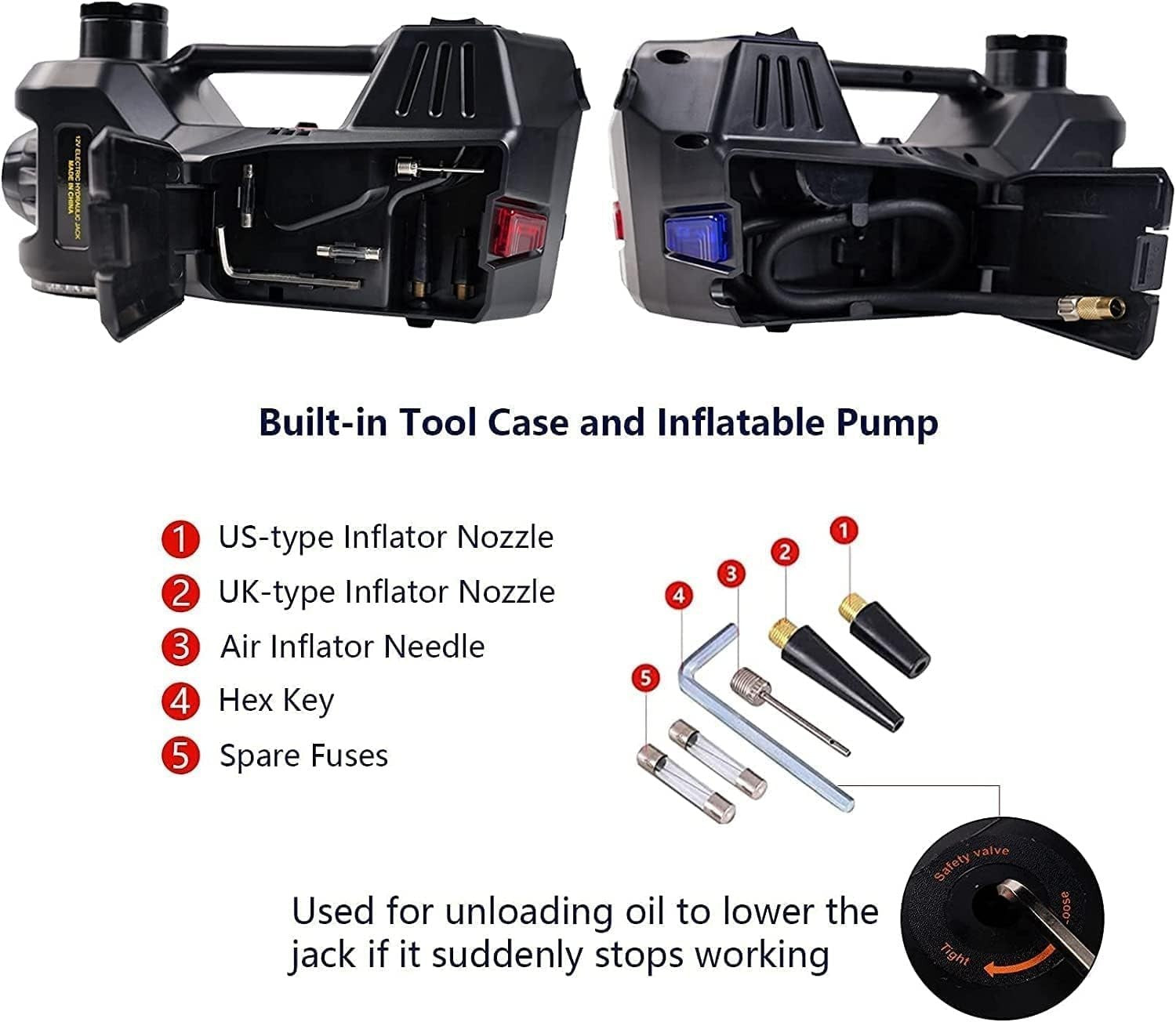 5 Ton Electric Hydraulic Car Jack 5-in-1 Kit with Air Pump & Impact Wrench