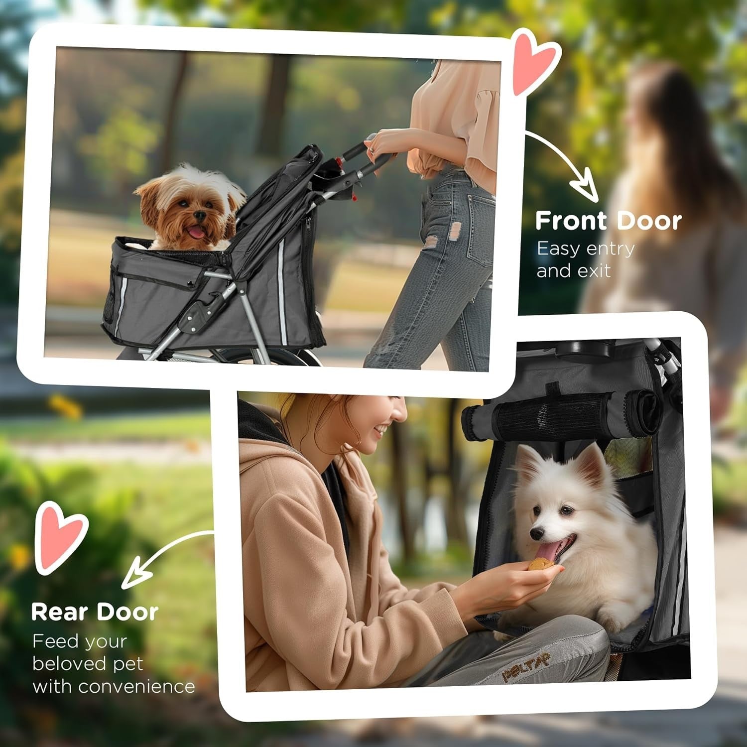 Dog Stroller 3-Wheel Foldable Pet Pram Small Dogs Cats Charcoal Grey