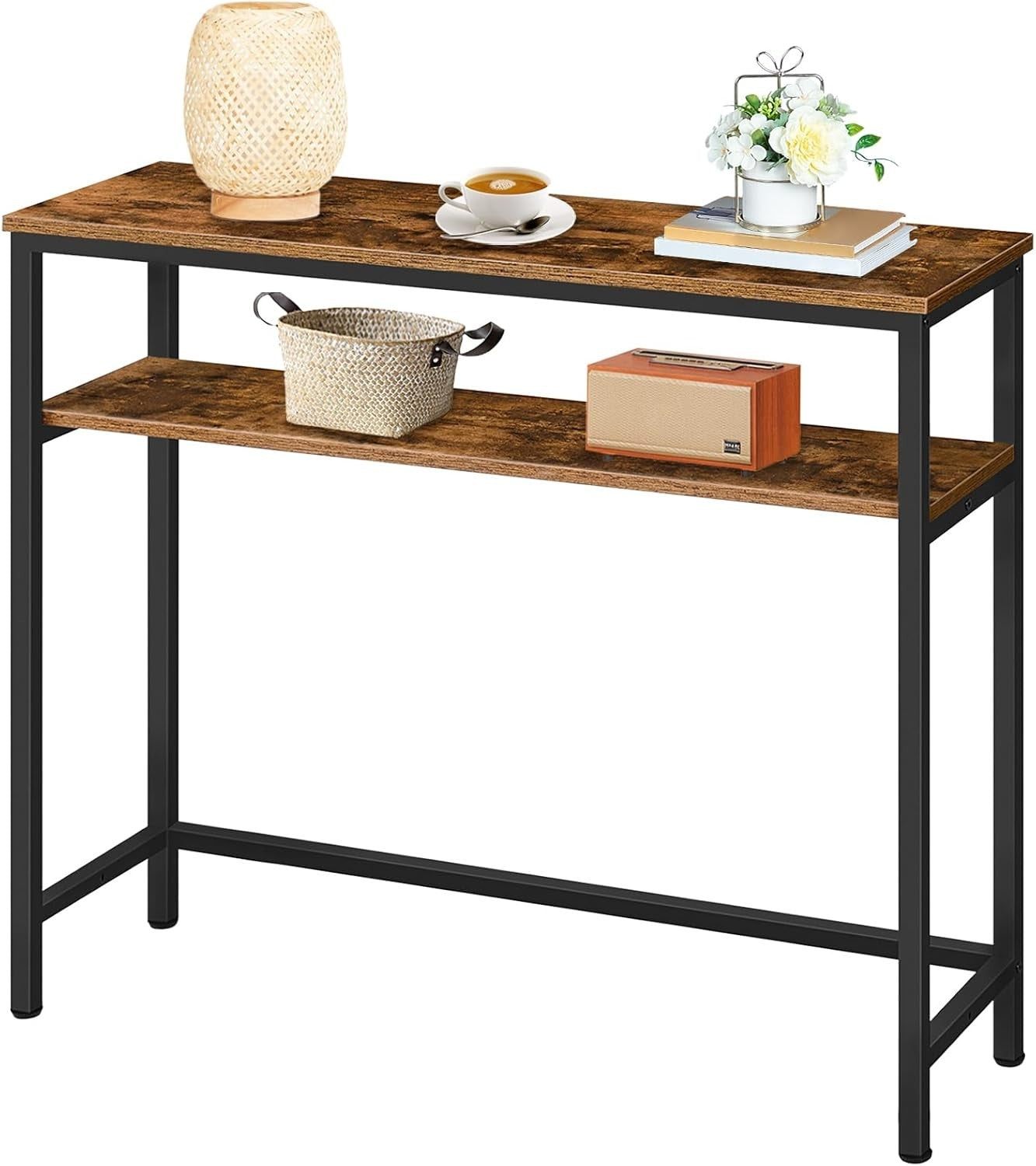 Adjustable 2-Tier Slim Console Table 80cm Hallway Storage Shelf