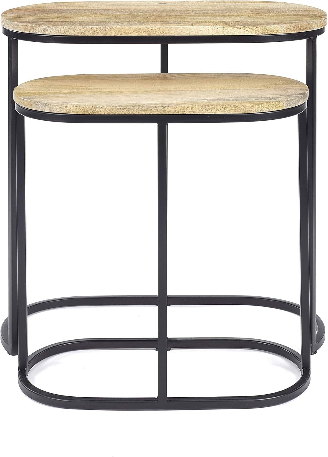 Space Saving Nesting Coffee Table Mango Wood Metal Frame Side End Tables Set