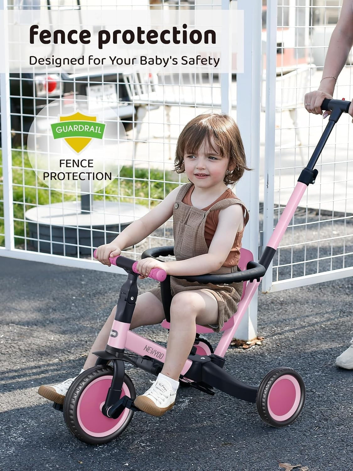 5 in 1 Toddler Tricycle Parent Handle Safety Guard Balance Bike Rose