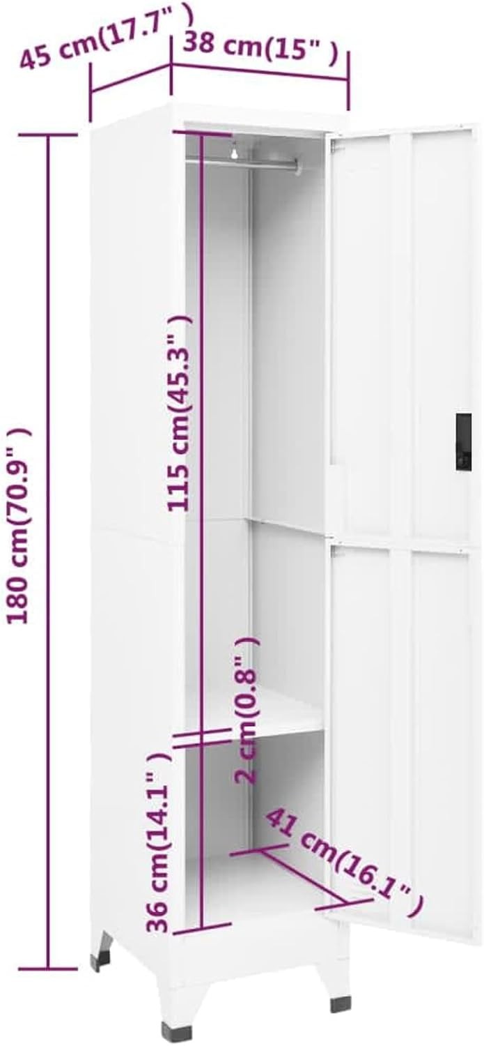 White Metal Locker Cabinet 1 Door Lockable Storage Cupboard Office Gym 180cm