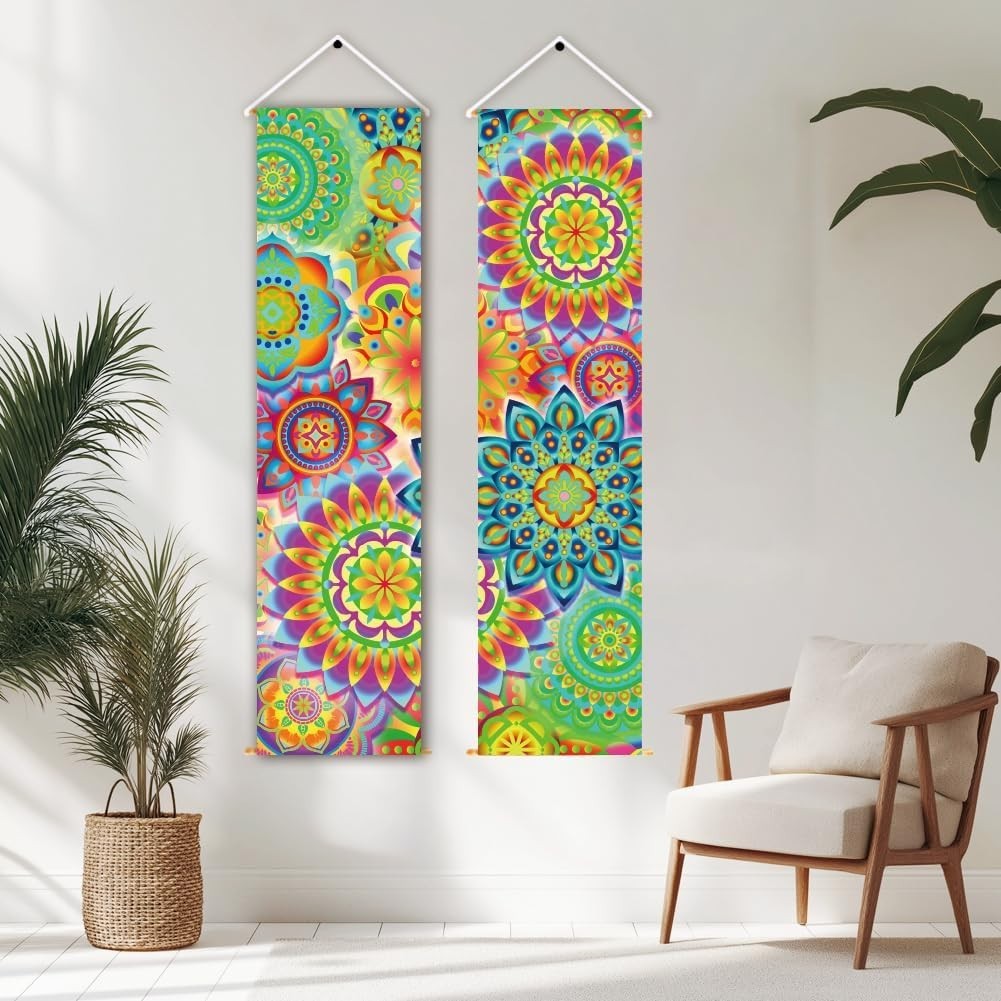 2-Pack Boho UV Blacklight Tapestry 52"x13" Vertical Wall Decor