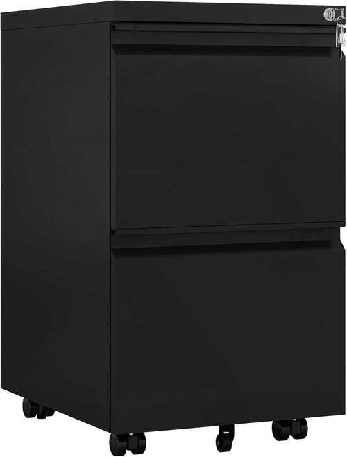 Black Mobile Filing Cabinet 2 Drawer Lockable Anti Tip Under Desk