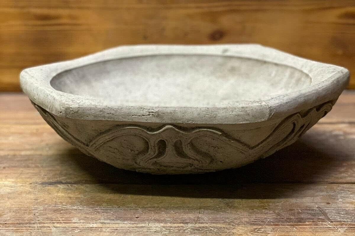 Large Stone Art Deco Bird Bath 58cm Leaf Vine Design | Garden Statue Ornament