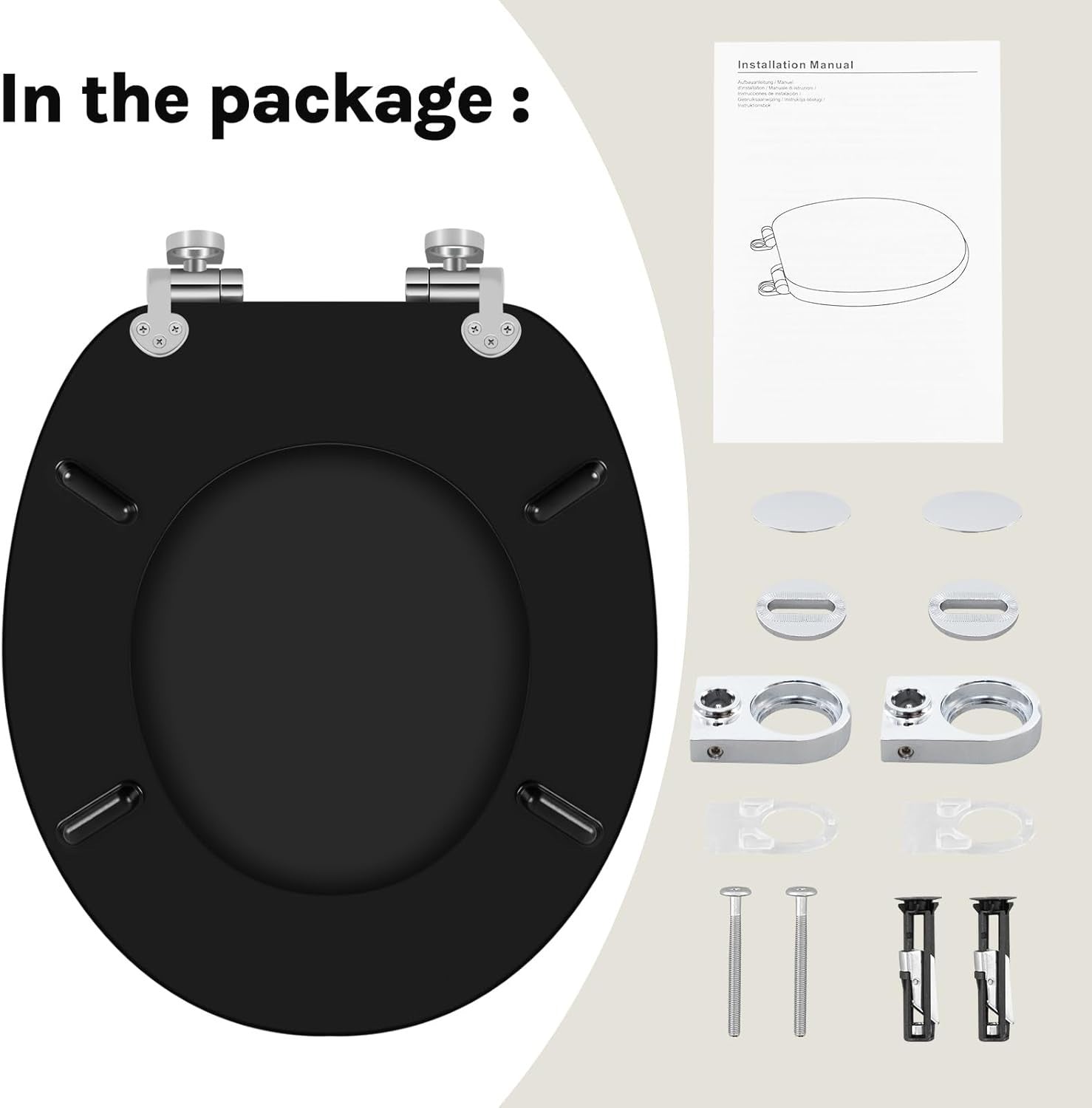 Soft Close O-Shaped Toilet Seat Quick Release MDF Matte Black Heavy Duty