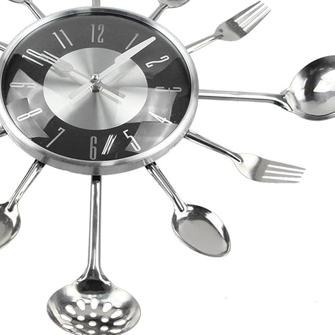 18" Metal Cutlery Wall Clock Modern Kitchen Spoon Fork Silent Large 45cm Decor