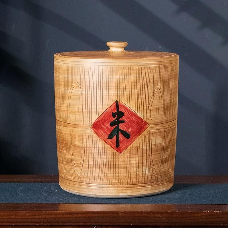 20KG Ceramic Rice Storage Jar Airtight Grain Container with Lid