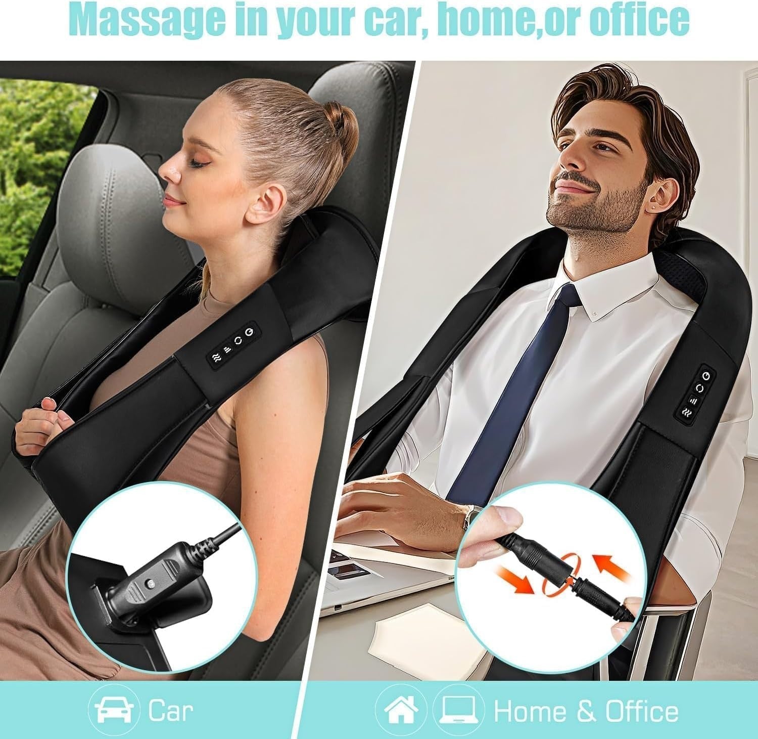 Electric Shiatsu Neck & Shoulder Massager with Heat Deep Kneading Back Relief