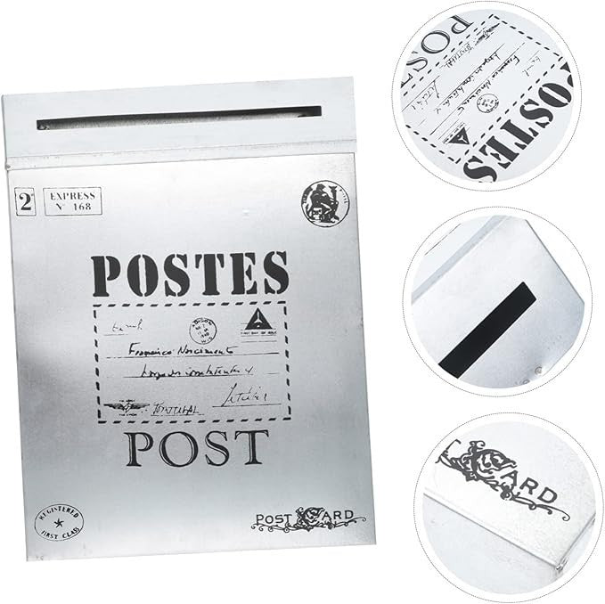 Retro Wall Mounted Mailbox Silver Iron Post Box Vintage Outdoor Letter Holder