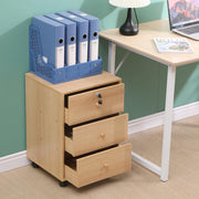 Oak Rolling Lockable Drawer Cabinet 3 Tier Under Desk File Storage