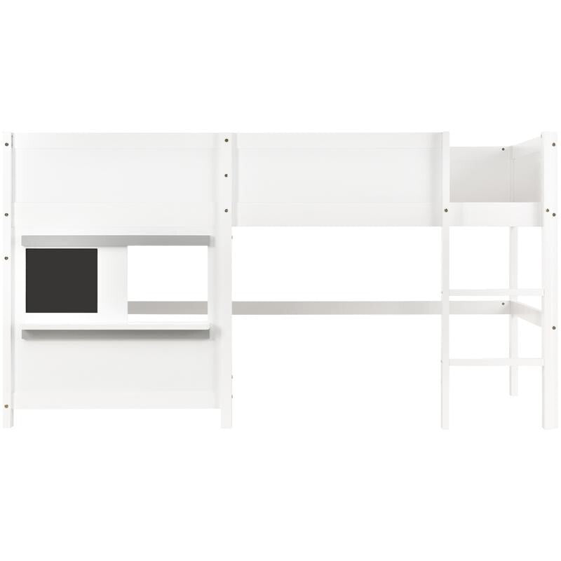 Kids Mid Sleeper Bunk Bed White 3FT with Blackboard Shelf Ladder Safety Rail