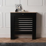 Small Black Radiator Cover with Oak Top 81.5x19x81cm