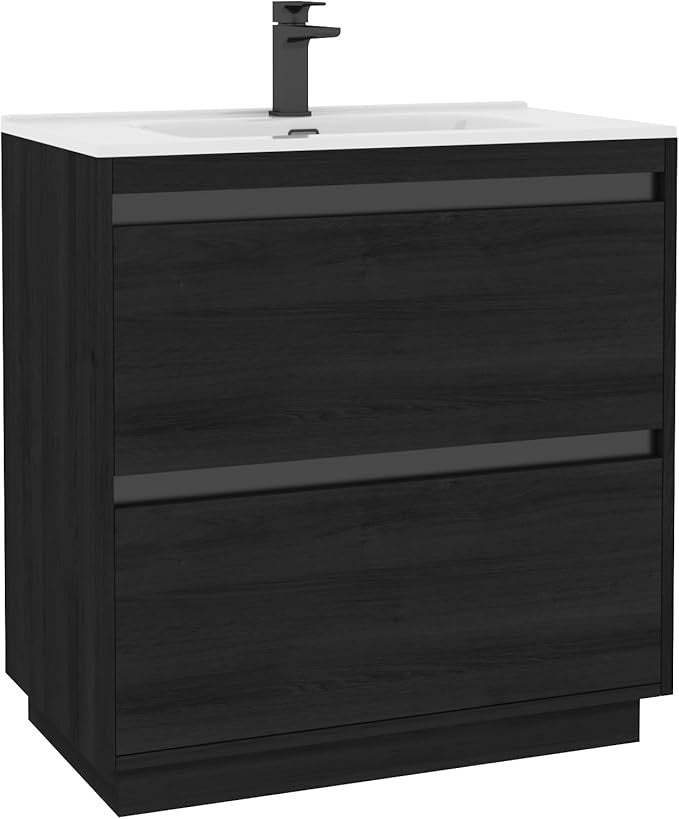 800mm Black Floor Standing Vanity Unit with Basin Sink 2 Drawer Bathroom Cabinet