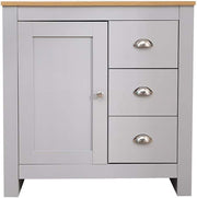 Grey Oak Wooden Side Cabinet 1 Door 3 Drawer Storage Cupboard 79cm