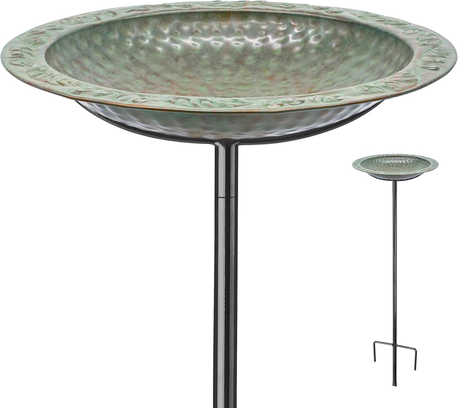 13” Blue Verde Bird Bath on Pole | Outdoor Copper Water Bowl Garden Decor