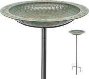13” Blue Verde Bird Bath on Pole | Outdoor Copper Water Bowl Garden Decor