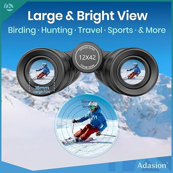 12x42 HD Waterproof Binoculars with Phone Adapter for Bird Watching & Travel