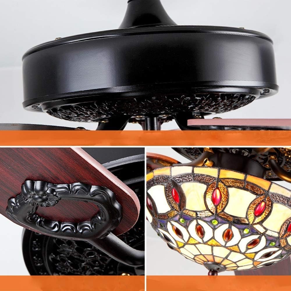 ANFERSONLIGHT 52" Tiffany Ceiling Fan, 5 Blades, Quiet, Remote, Black/Copper