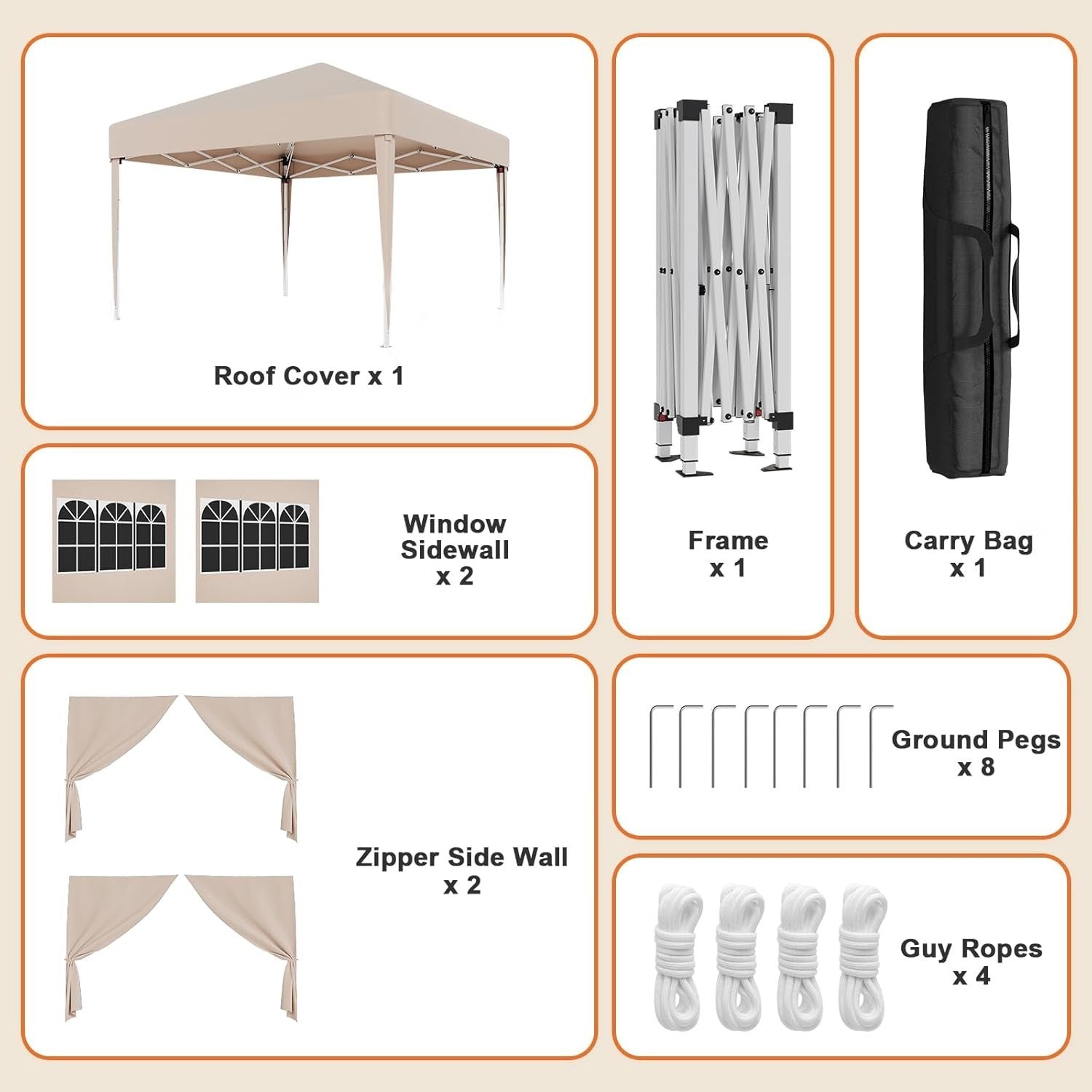 3x3M Beige Pop Up Gazebo With Removable Sidewalls Outdoor Tent