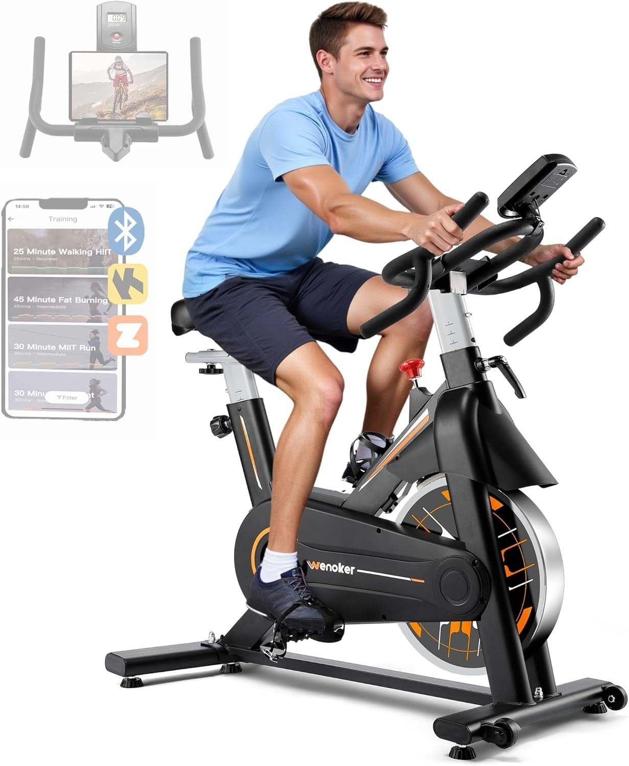 Silent Belt-Drive Spin Bike w/ APP Support, LCD Monitor & Heavy Flywheel 350lb