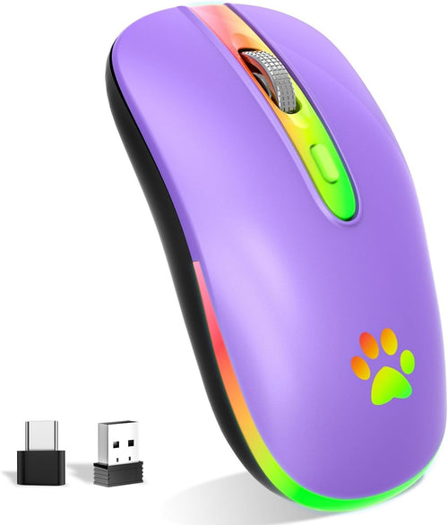 Purple RGB Wireless Mouse Bluetooth 1600 DPI Rechargeable