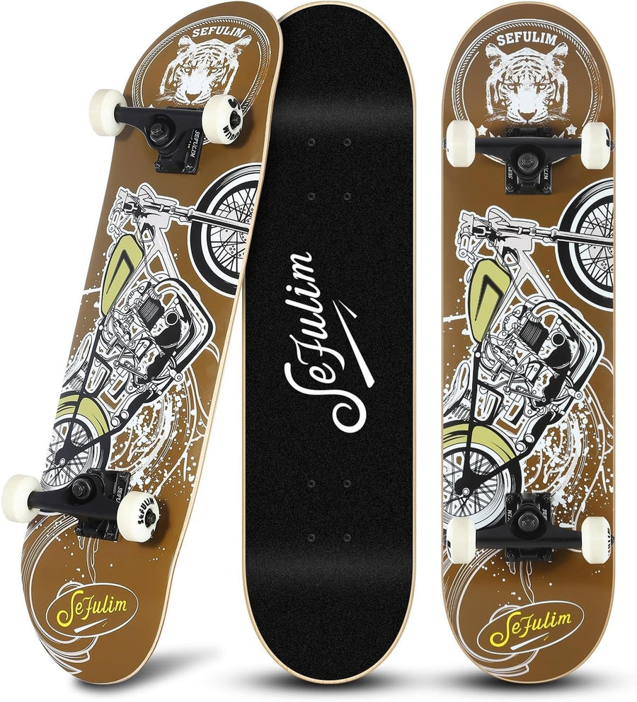 31" Complete Skateboard Maple Double Kick Street Board ABEC-7 Teens Adults