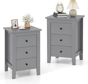 Grey Wooden Bedside Tables Set of 2 – 3 Drawer Modern Nightstands Bedroom