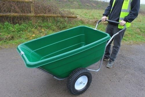 300L Green Twin Wheel Wheelbarrow – Heavy Duty 250kg Load w/ Steel Grip Handle