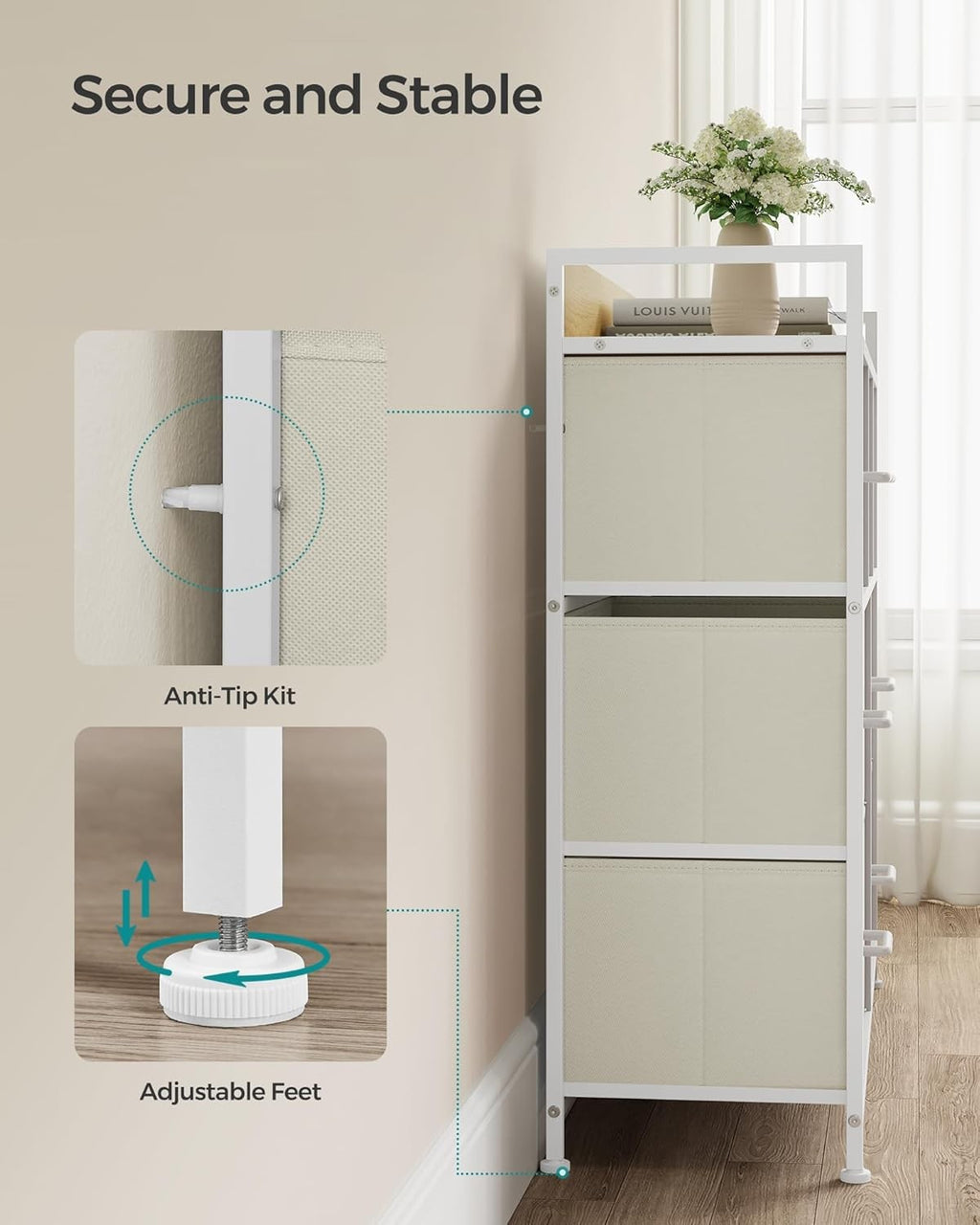 7 Drawer Chest Cream White Oak Fabric Storage Cabinet Bedroom Dresser