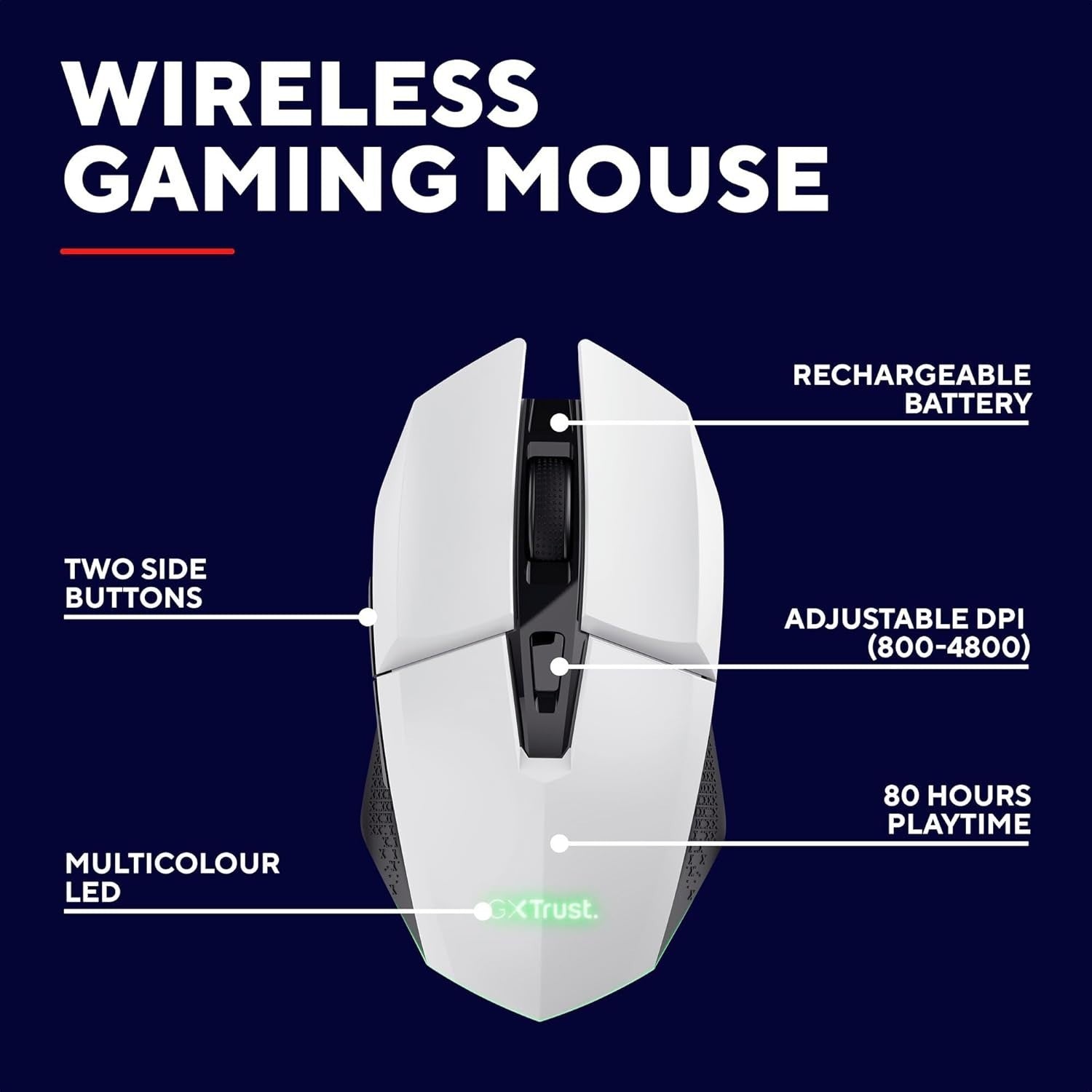 Wireless RGB Gaming Mouse Rechargeable 4800 DPI 6 Button White