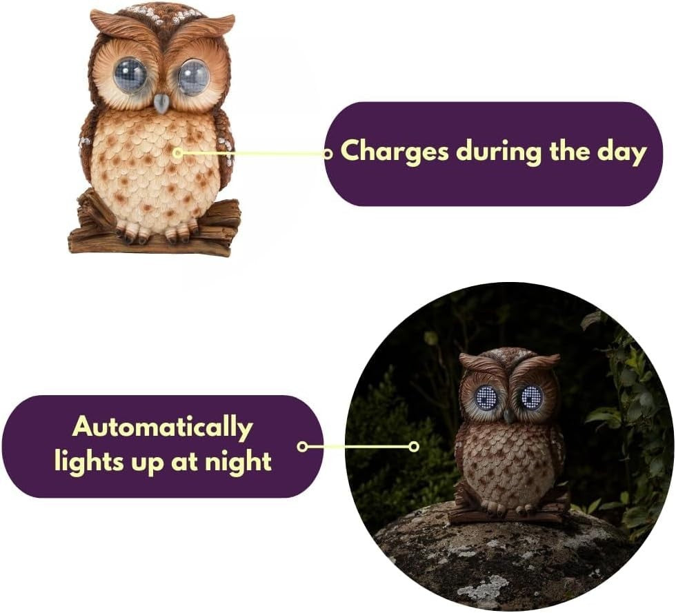 Large Solar Owl Garden Ornament • LED Light-Up Winking Eyes • Outdoor Decor