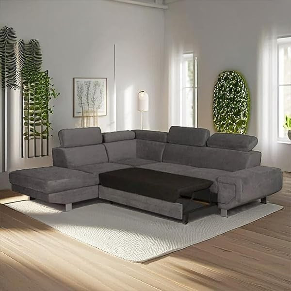 Pull Out Sofa Bed with Storage – Grey 5 Seater LH Corner Sleeper Couch