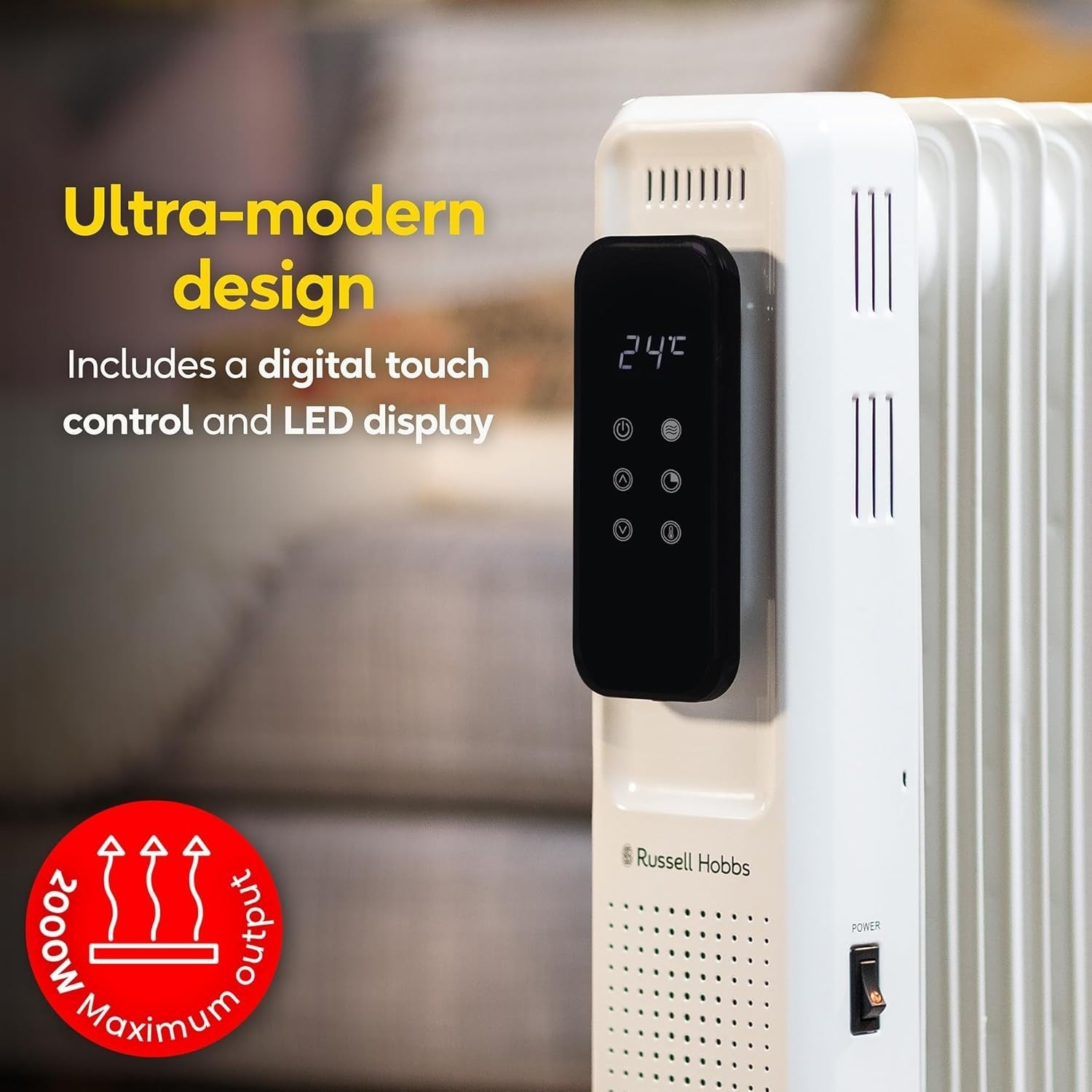 2000W White Oil Filled Radiator 9 Fin Digital Remote Timer Heater