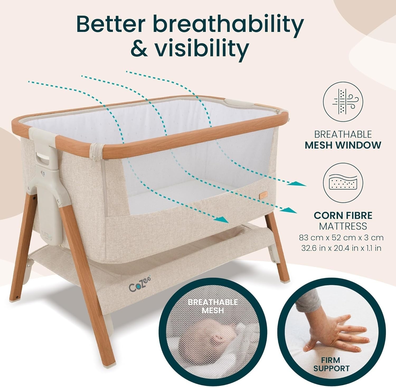 Foldable Baby Bedside Crib Co-Sleeper Cot with Mattress Travel Bag Walnut