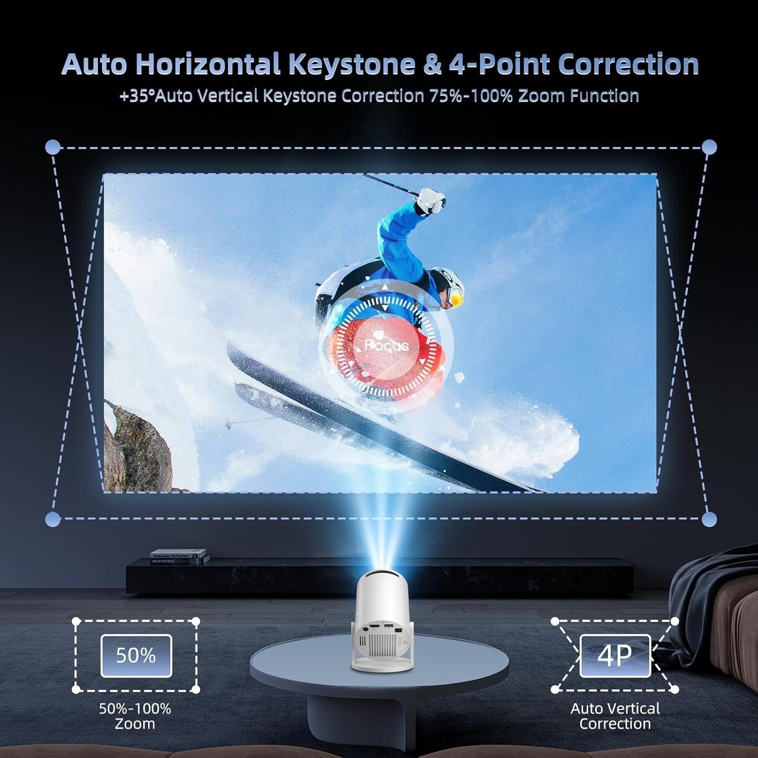Smart Mini Projector WiFi 6 Bluetooth Auto Keystone Short Throw 150"