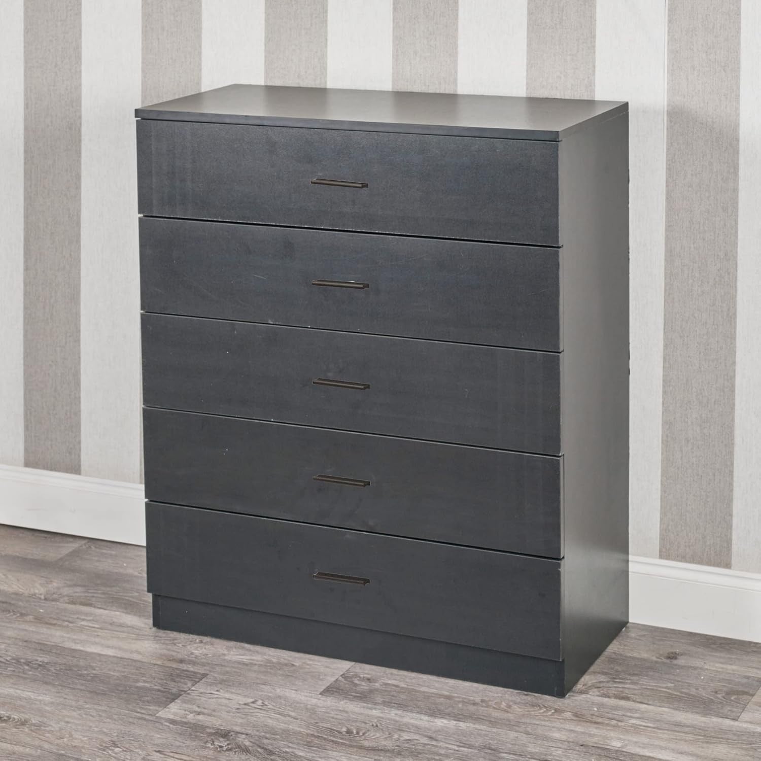 Tall Chest of Drawers Black 5 Drawer Storage Cabinet for Bedroom Hallway