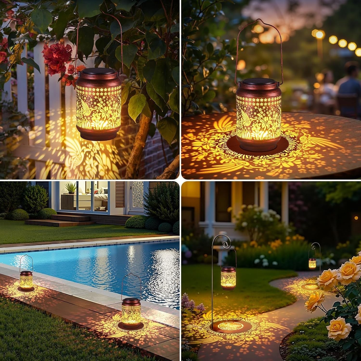 2 Pack Solar Hummingbird Lanterns Garden Lights • Waterproof Hanging Decor