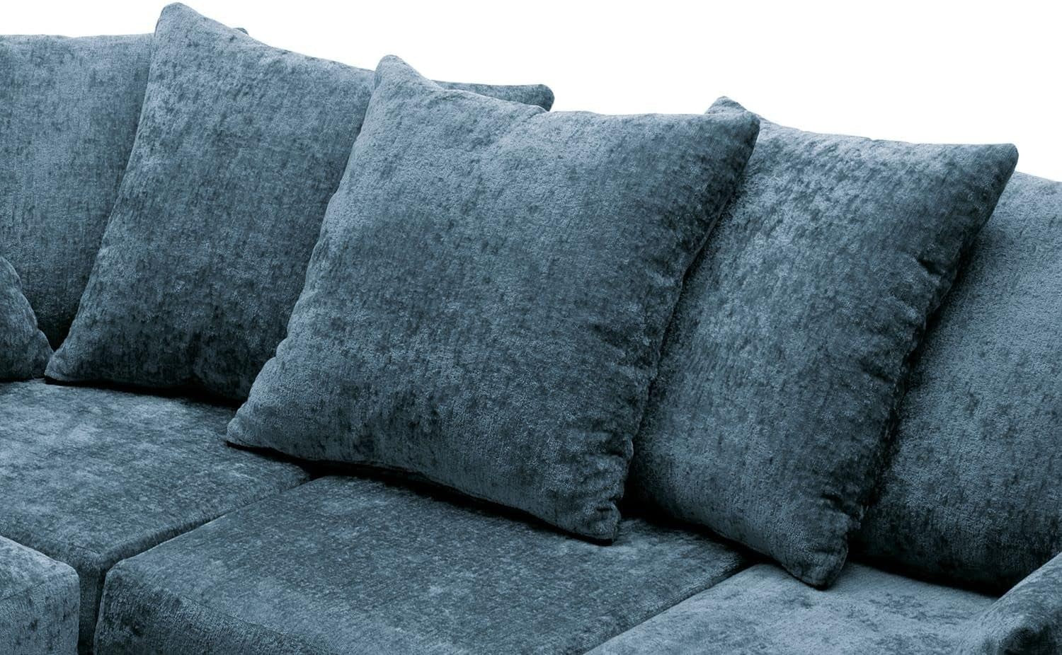 Dark Blue L Shaped Sofa Couch 4 Seater Crushed Velvet Corner Unit Modern