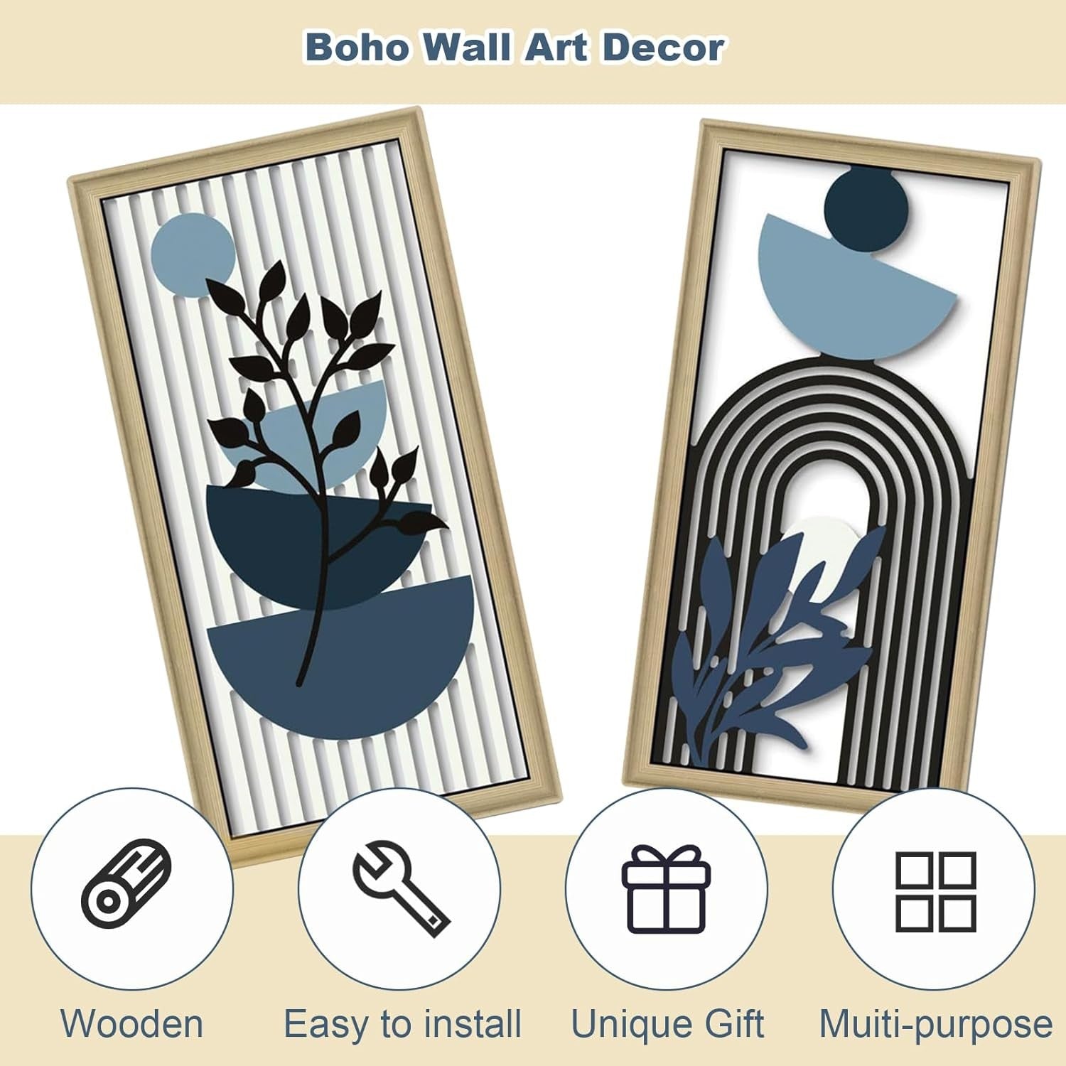 Mid Century Modern Wall Art Set of 3 Framed Abstract Prints