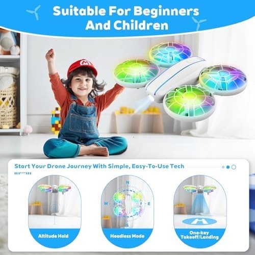 Mini LED RC Drone for Kids 360° Flip Altitude Hold Headless Mode 2 Batteries