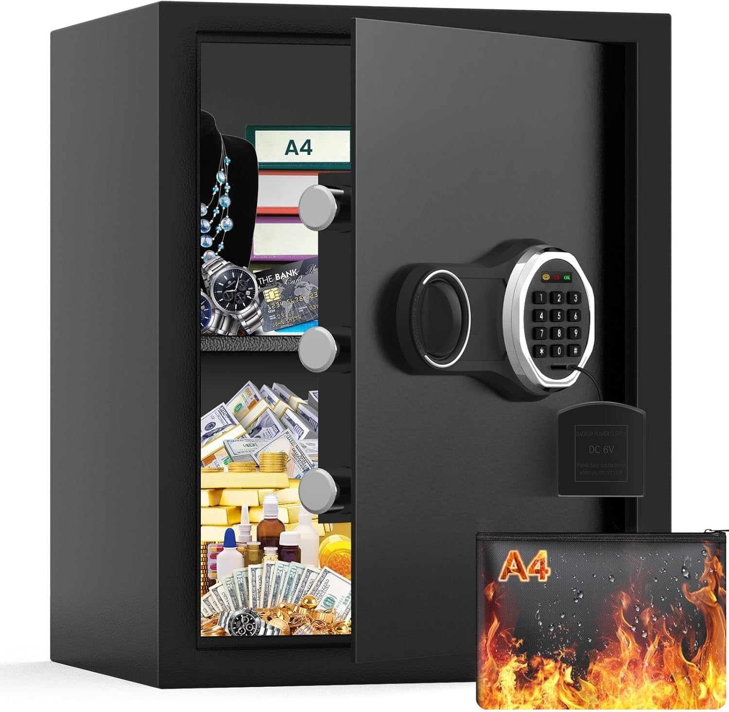 43L Fireproof Safe Box Digital Keypad Security Safe with Document Bag